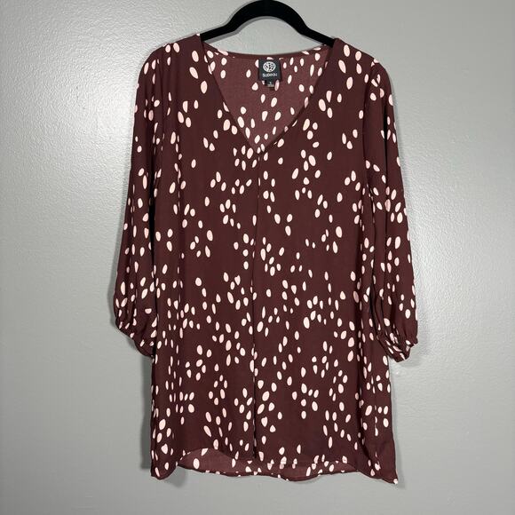 Bobeau Women's Dark Purple & Pink Polka Dot Blouse - Size Small - Tunic Length - Picture 1 of 6